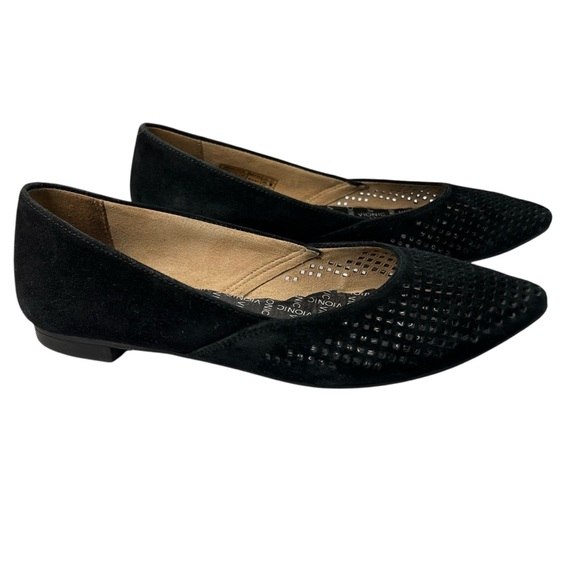 Vionic Posey Black Suede Perforated Pointed Toe Flats Women's Size 6.5 - Picture 11 of 11